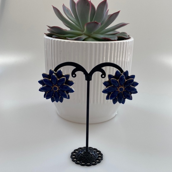 H&M Jewelry - H&M Dark Blue Flower Earrings